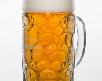 Personalised Giant 1 Litre Glass Stein Tankard, Any Name Engraved Panel - Enter Your Own Custom Text