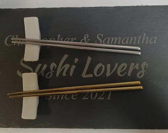 Engraved Sushi Lovers Slate Party Gift Set Personalised