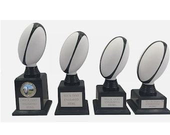 Engraved White Rugby Ball Trophy Award In 4 Sizes Personalised