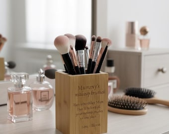 Personalised Makeup Brush Bamboo Wooden Storage Holder Engraved