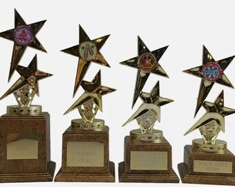 Gold Double Star Trophy Multi Sport Award In 4 Sizes Personalised