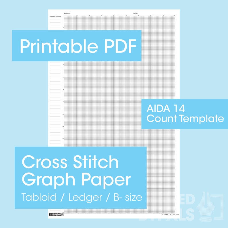 PRINTABLE Aida 14 Cross Stitch Graph Paper Tabloid / Ledger / Bsize