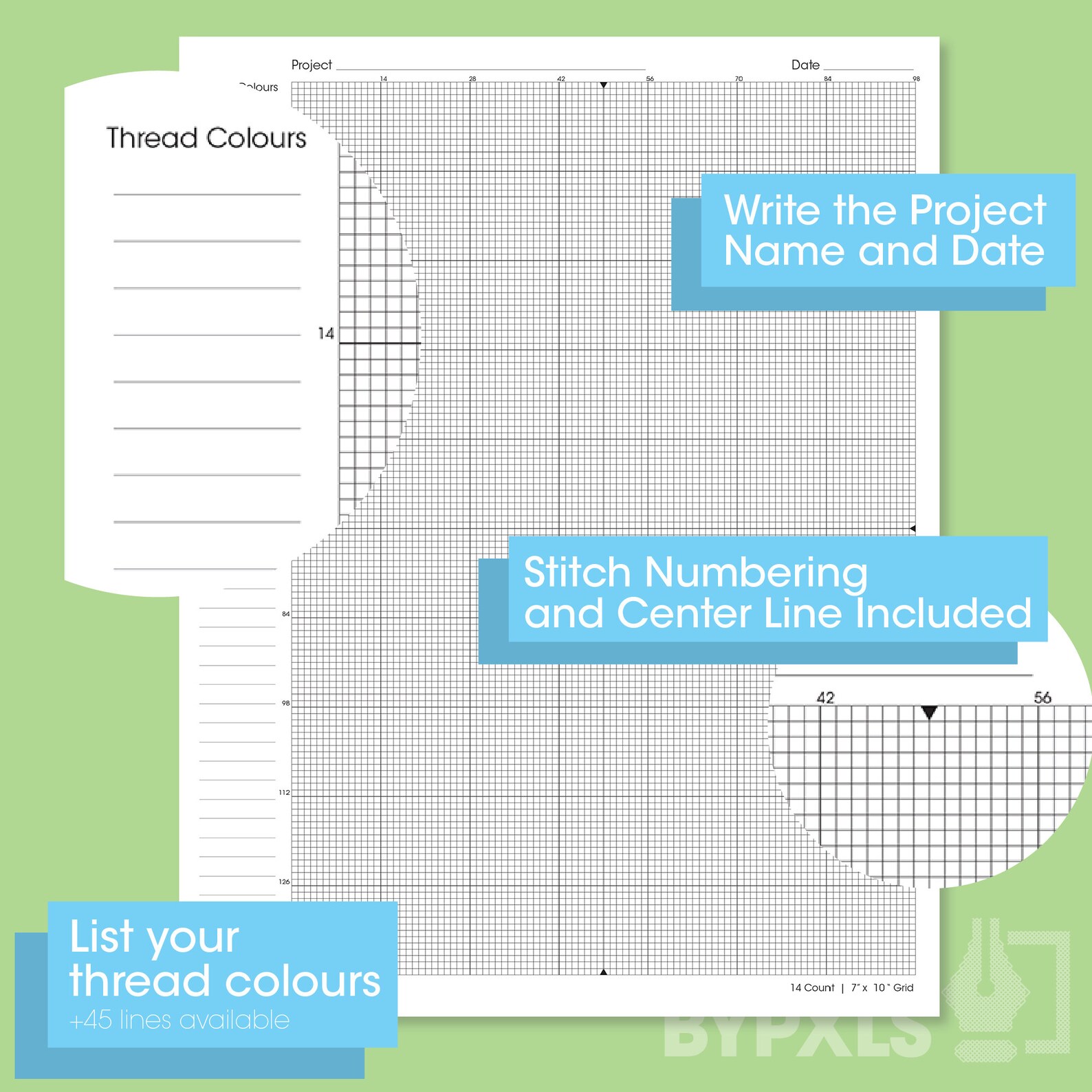 PRINTABLE Aida 14 Cross Stitch Graph Paper Letter/a4 14 Fabric Counts