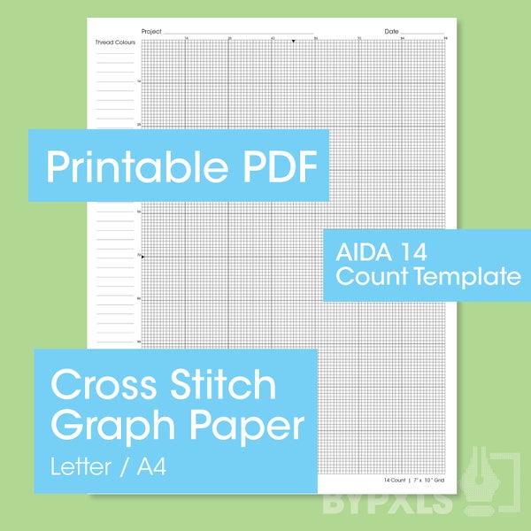 PRINTABLE | Aida 14 Cross Stitch Graph Paper |  Letter/A4  |  14 Fabric Counts  | PDF Instant Download