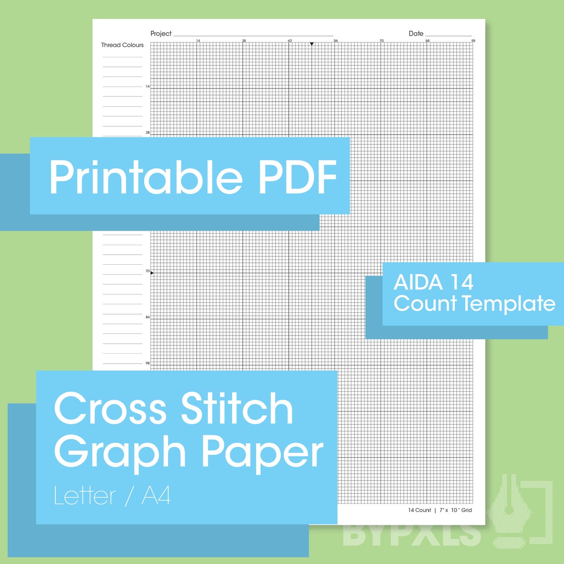 PRINTABLE Aida 14 Cross Stitch Graph Paper Letter/a4 14 Fabric Counts ...