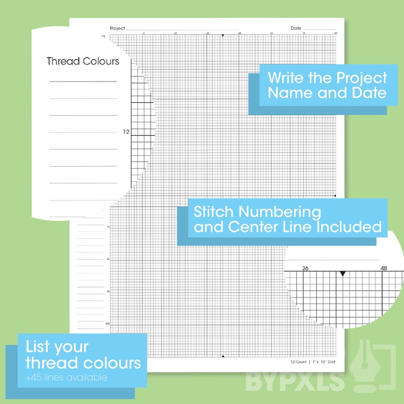 PRINTABLE Aida 12 Cross Stitch Graph Paper Letter/a4 12 Fabric Counts