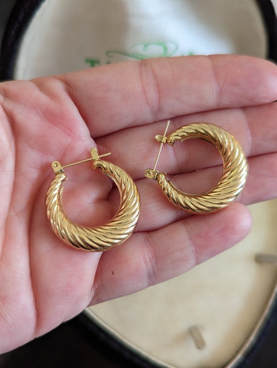 Large 14K Yellow Gold Twist Tube Hoop Earrings - image 1