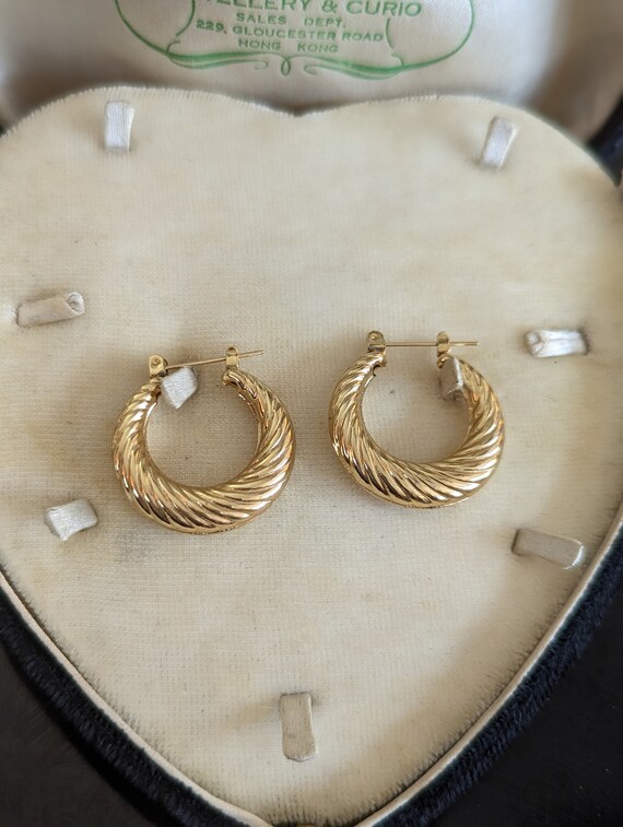 Large 14K Yellow Gold Twist Tube Hoop Earrings - image 2