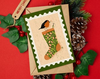 Carte de vœux // Timbre Botte de Noël