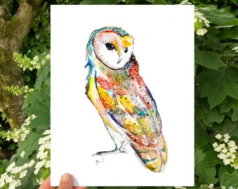 Búho común, impresión o tarjeta de felicitación; ilustración de vida silvestre; impresión de arte animal
