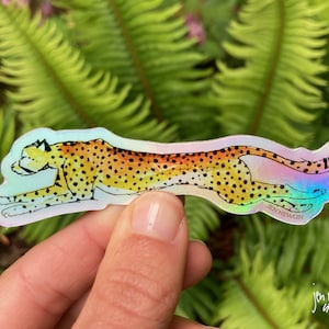 Cheetah holographic sticker, 3.75&quot;x1&quot;; vinyl sticker; animal illustration