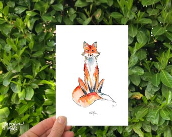 Sitting red fox 5x7 print; wildlife illustration; animal art print