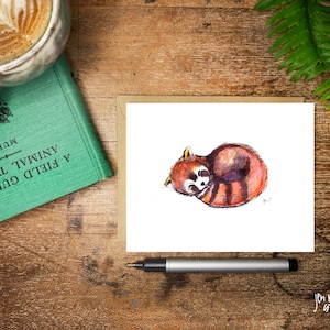 Red panda greeting card; wildlife illustration; watercolor card with envelope
