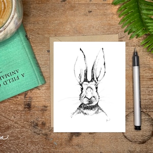 Carte de voeux lapin lièvre Carte de Pâques ; dessin au trait carte vierge avec enveloppe