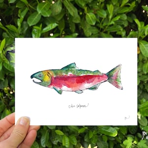 Impression Saumon 5x7 et 8x10; illustration de la faune; impression d’art de poisson