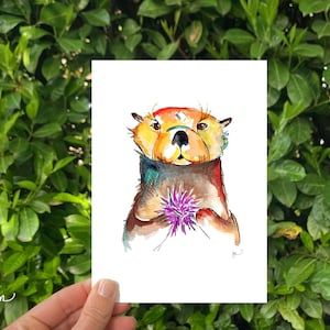 Sea otter 5x7 and 8x10 print; wildlife illustration; animal art print