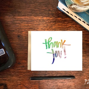 Thank you! greeting card; hand lettering; blank card with envelope