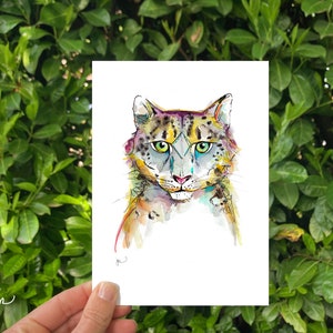 Snow leopard 5x7 and 8x10 print; wildlife illustration; animal art print