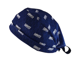 New York Giants NFL Football Small Print Tie Back Scrub Cap, Nurse Hat, Surgical Cap, Operating Room. With or Without Ponytail Holder.