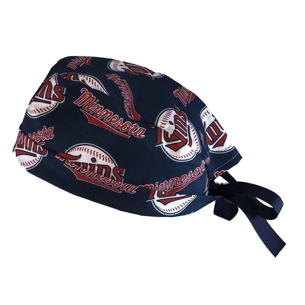 Minnesota Twins MLB Tie Back Scrub Cap, Nurse Hat, Surgical Cap, OR Cap, Surgery, Operating Room. With or Without Ponytail Holder.