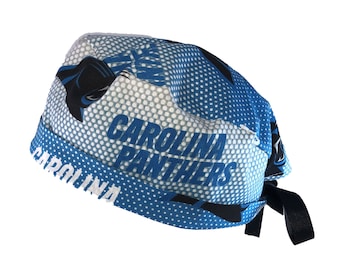 Carolina Panthers Large Print NFL Tie Back Scrub Cap, Nurse Hat With or Without Ponytail Holder.