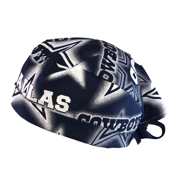 Dallas Cowboys Dots NFL Tie Back Scrub Cap, Nurse Hat, Surgical Cap, OR Cap, Surgery, Operating Room. With or Without Ponytail Holder.