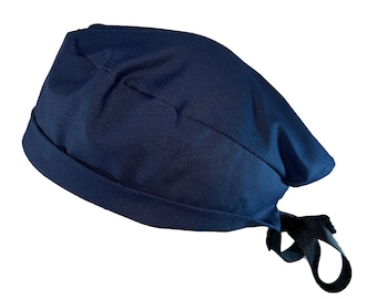 Solid Dark Navy Tie Back Scrub Cap, Nurse Hat, Surgical Cap, Surgical Hat, , Operating Room. With or Without Ponytail Holder.
