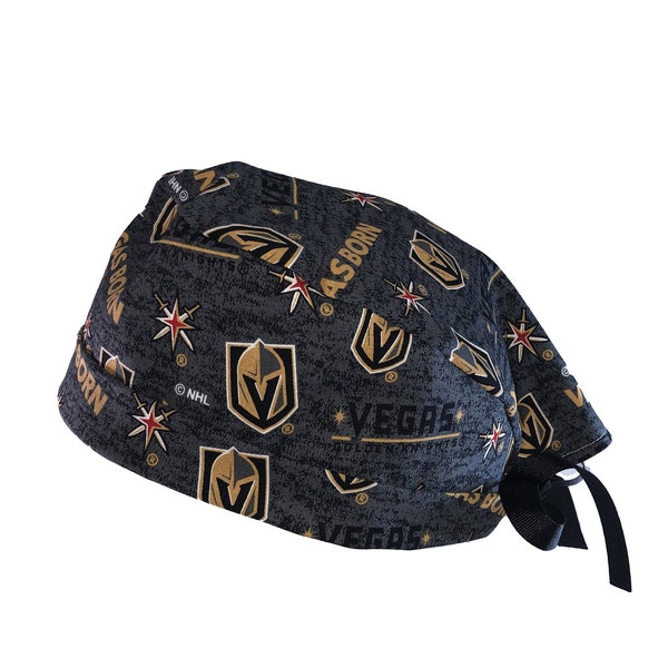 Las Vegas Golden Knights Hockey NHL Tie Back Scrub Cap, Nurse Hat With or Without Ponytail Holder.