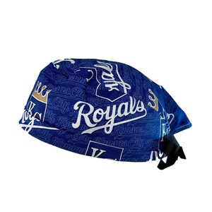 Kansas City Royals Blue MLB Baseball Tie Back Scrub Cap, Nurse Hat, Surgical Cap, Operating Room. With or Without Ponytail Holder.