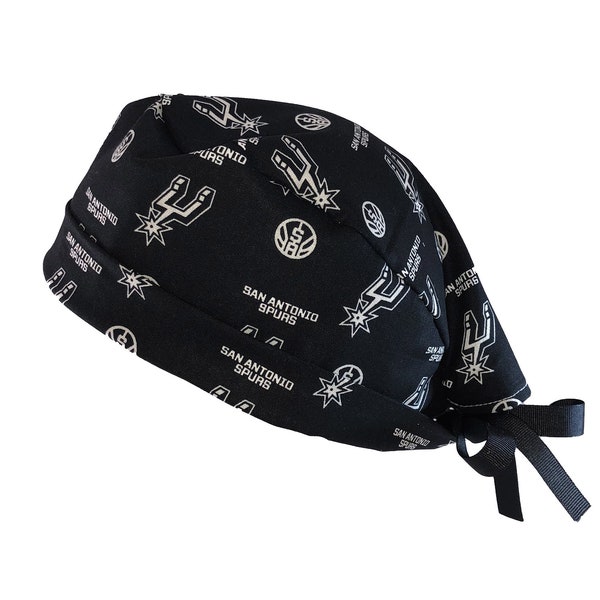 San Antonio Spurs NBA Basketball Tie Back Scrub Cap, Nurse Hat, Surgical Cap. With or Without Ponytail Holder.