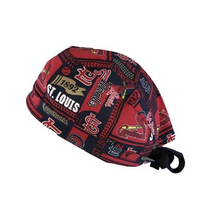 St. Louis Cardinals New Baseball Tie Back Scrub Cap, Nurse Hat With or Without Ponytail Holder.