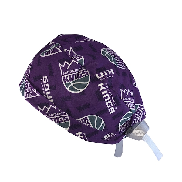 Sacramento Kings NBA Tie Back Scrub Cap, Nurse Hat, Surgical Cap, Surgical Hat, , Operating Room. With or Without Ponytail Holder.