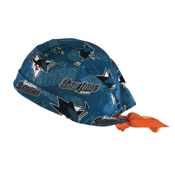 San Jose Sharks NHL Licensed Fabric, TEAL.  Tie Back Scrub Cap, Nurse Hat, Surgical Cap, OR Cap, Surgery, Operating Room.