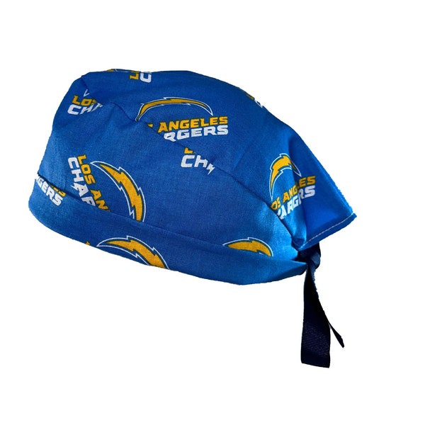 Los Angeles Chargers Blue NFL Tie Back Scrub Cap, Nurse Hat, Surgical Cap, Surgery. With or Without Ponytail Holder.