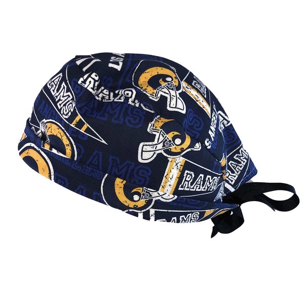 LA Rams Retro NFL Tie Back Scrub Cap, Nurse Hat With or Without Ponytail Holder.