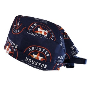 Houston Astros Large Print MLB Baseball Tie Back Scrub Cap, Nurse Hat, Surgical Cap, OR Cap. With or Without Ponytail Holder.