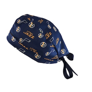 Utah Jazz NBA Tie Back Scrub Cap, Nurse Hat, Surgical Cap, OR Cap, Surgery, Operating Room. With or Without Ponytail Holder.