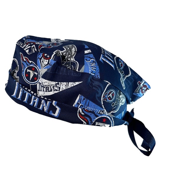 Tennessee Titans Retro NFL Tie Back Scrub Cap, Nurse Hat, Surgical Cap, OR Cap, Surgery, Operating Room. With or Without Ponytail Holder.