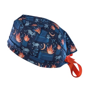 Dumpster Fire Tie Back Scrub Cap, Nurse Hat, Surgical Cap, OR Cap, Surgery, Operating Room. With or Without Ponytail Holder. Hair scrunchie.