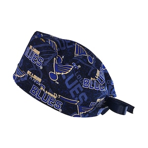 St. Louis Blues NHL Tie Back Scrub Cap, Nurse Hat With or Without Ponytail Holder.