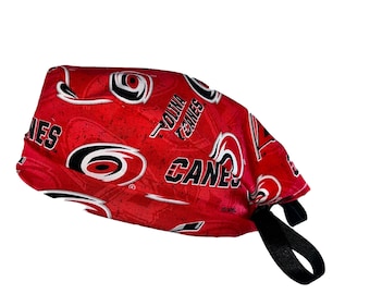 Carolina Hurricanes Red Hockey NHL Tie Back Scrub Cap With or Without Ponytail Holder.