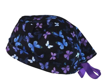 Purple Butterfly Tie Back Scrub Cap 
