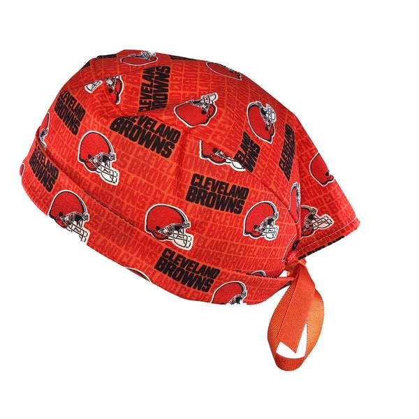 Cleveland Browns Small Print NFL Tie Back Scrub Cap, Nurse Hat, Surgical Cap, Surgery. With or Without Ponytail Holder.