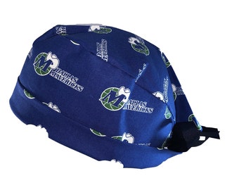 Dallas Mavericks NBA Basketball Tie Back Scrub Cap, Nurse Hat, Surgical Cap With or Without Ponytail Holder.