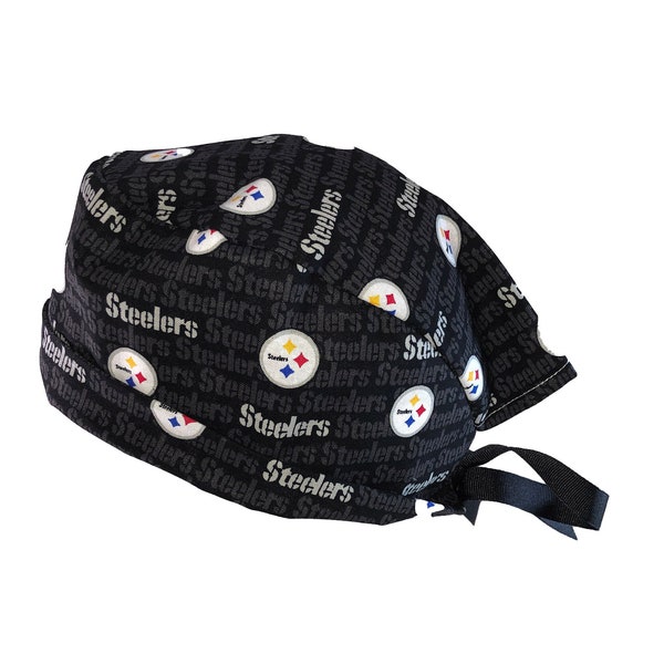 Pittsburgh Steelers Mini NFL Tie Back Scrub Cap, Nurse Hat, Surgical Cap, OR Cap. With or Without Ponytail Holder.