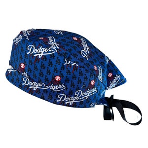 Los Angeles Dodgers Mini MLB Blue Baseball Tie Back Scrub Cap, Nurse Hat With or Without Ponytail Holder.