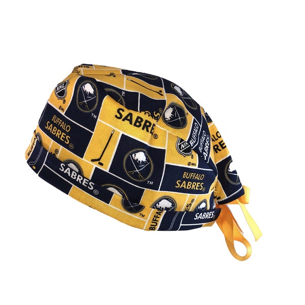 Buffalo Sabres NHL Tie Back Scrub Cap, Nurse Hat, Surgical Cap, Surgery. With or Without Ponytail Holder.