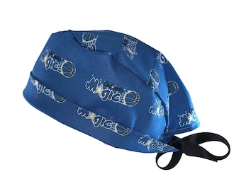 Orlando Magic NBA Basketball Tie Back Scrub Cap, Nurse Hat, Surgical Cap. With or Without Ponytail Holder.