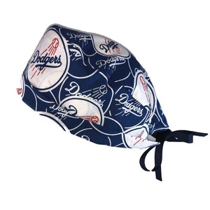 Los Angeles Dodgers Balls MLB Tie Back Scrub Cap, Nurse Hat, Surgical Cap, Surgery. With or Without Ponytail Holder.