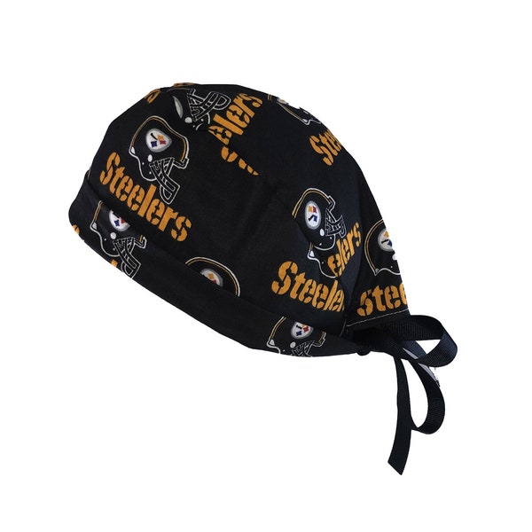 Pittsburgh Steelers Large Print NFL Tie Back Scrub Cap, Nurse Hat, Surgical Cap, OR Cap. With or Without Ponytail Holder.